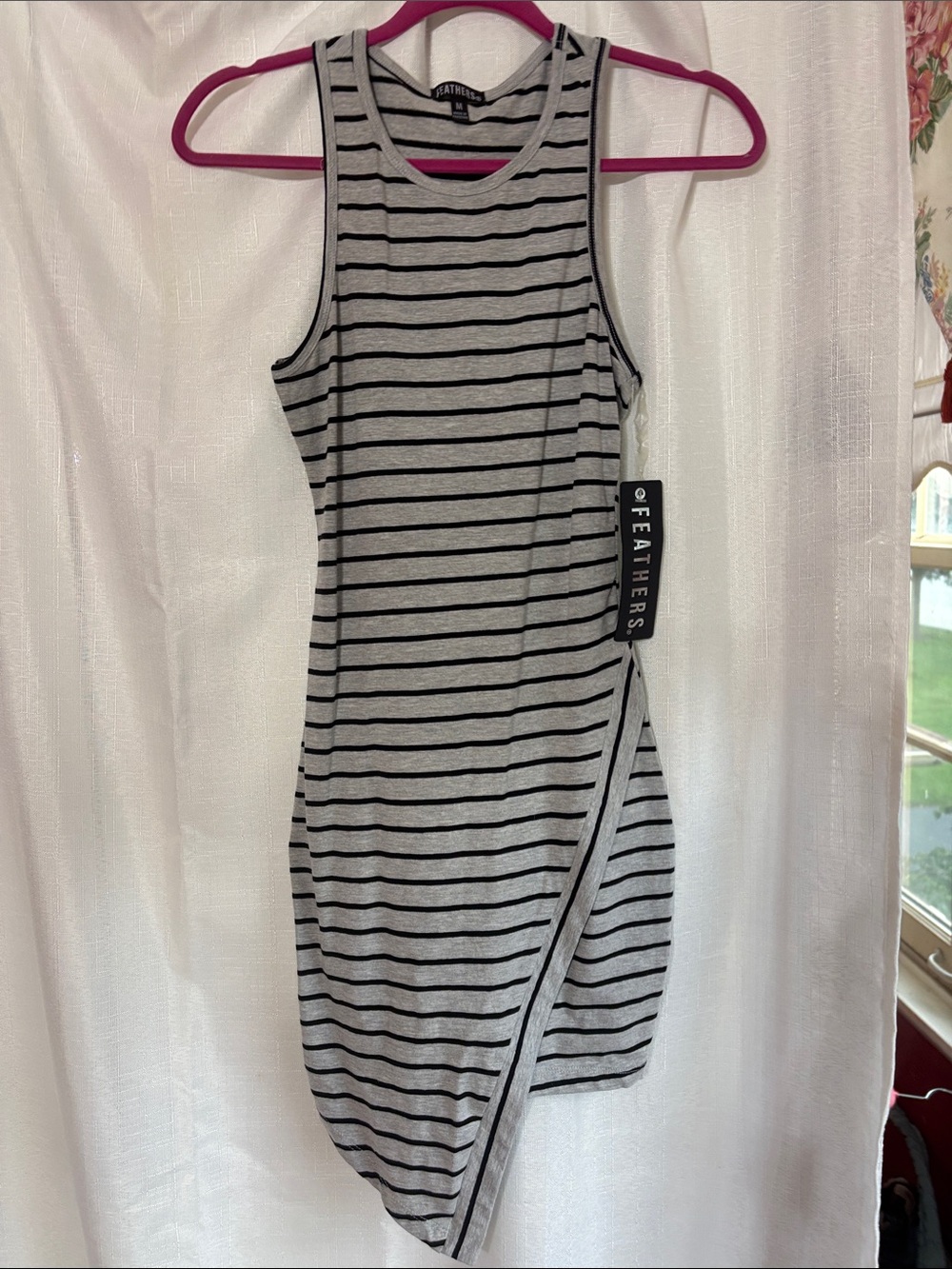 feathers Black & Gray Asymmetrical Striped Bodycon Dress